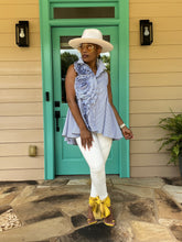 Load image into Gallery viewer, Pinstripe Ruffle Baby Doll Top