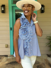 Load image into Gallery viewer, Pinstripe Ruffle Baby Doll Top