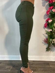 High Waisted Super-Stretch Skinnies - Olive (S-2X)