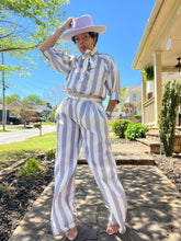 Load image into Gallery viewer, Striped Tie Blouse &amp; Pant Set