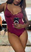 Load image into Gallery viewer, Satin &amp; Lace Bodysuit - Cranberry
