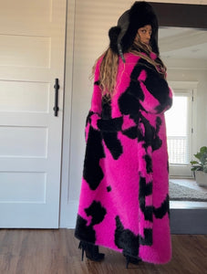 Abstract Print Fur Coat - Fuchsia or Sunshine