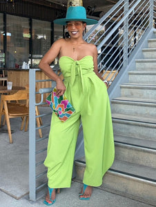 Strapless Tie Front Barrel Jumper - Lime