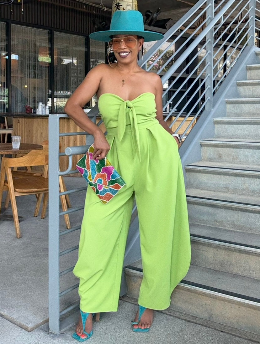 Strapless Tie Front Barrel Jumper - Lime