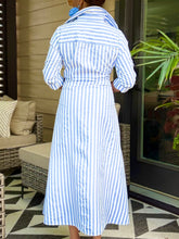 Load image into Gallery viewer, Oxford Pinstripe Tie Waist Dress - Blue