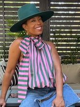 Load image into Gallery viewer, Pussy Bow Striped Bubble Top - Pink/Green