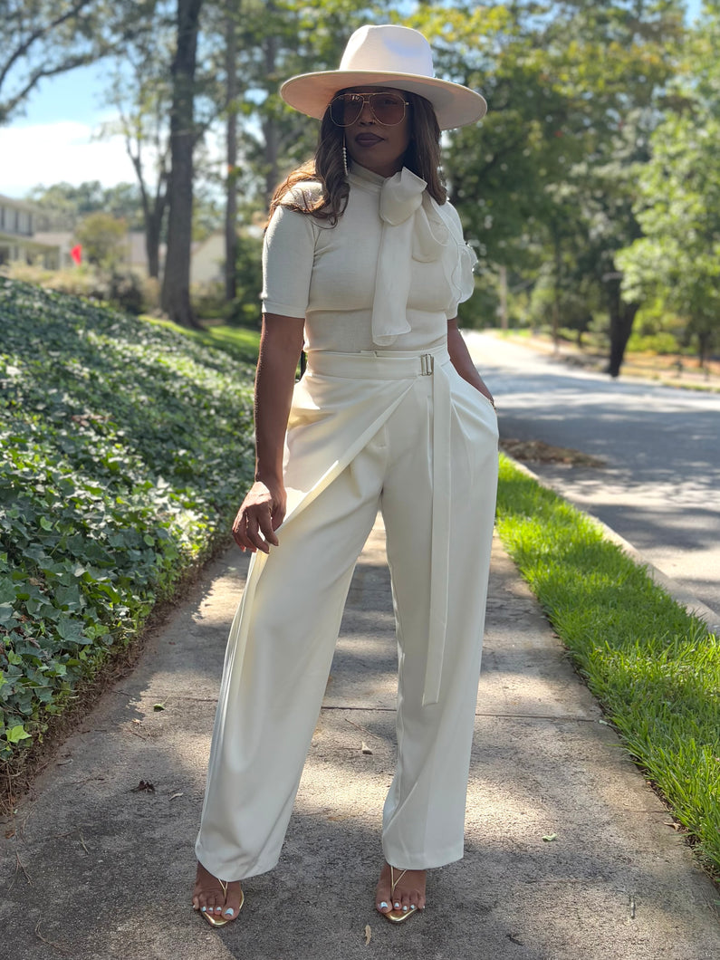 Pleated OverLay Belted Trouser