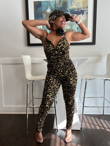 Sexy Sequin Catsuit Jumpsuit - Blk/Gold