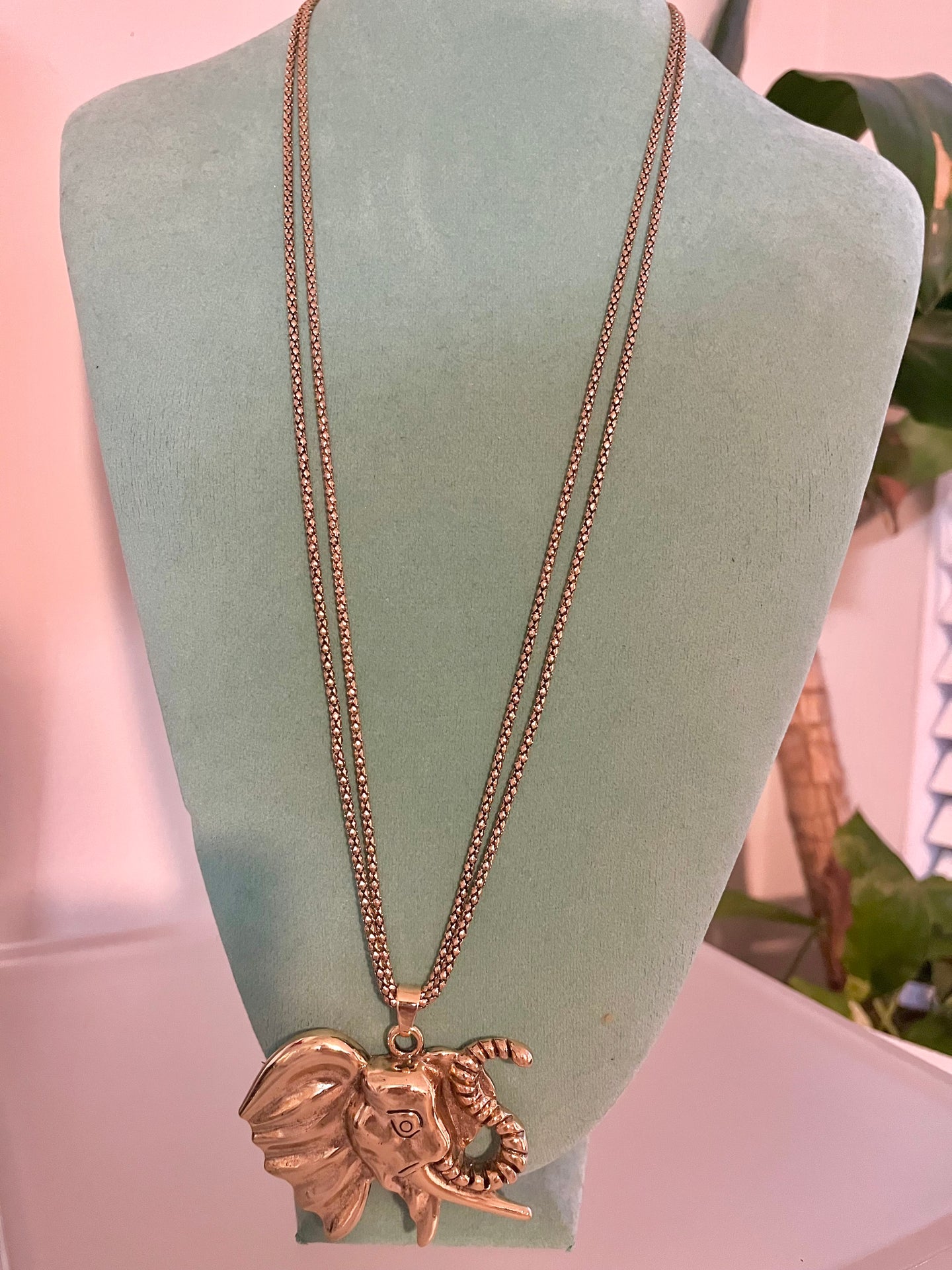 Ancient Elephant Head Necklace - Antique Gold
