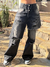 Load image into Gallery viewer, Double Waist Skirt Overlay Jeans - Ash Black