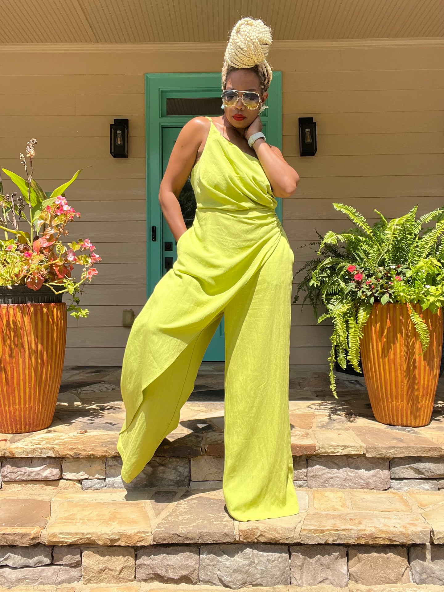 1 Shoulder Drape Overlay Jumpsuit