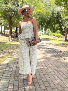 Leopard Print Denim Peplum Set