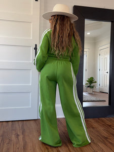 Racer Stripe Palazzo Jogger Set - Granny Smith Green (PREORDER)