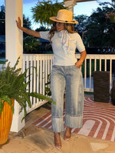 Load image into Gallery viewer, Cuffed &amp; Cropped Wide Leg Jeans