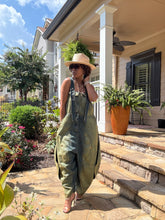 Load image into Gallery viewer, 2 Tone Denim Washed Barrel Overalls