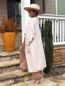 Midi Soft Knit Duster - Taupe Mix