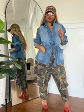 Load image into Gallery viewer, Belted Cargo Denim Jacket