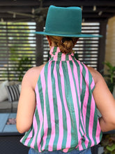 Load image into Gallery viewer, Pussy Bow Striped Bubble Top - Pink/Green