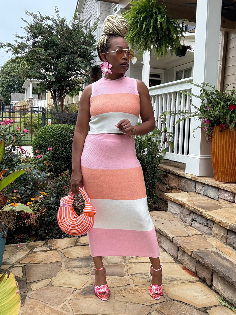 Color Block Knit Skirt Set