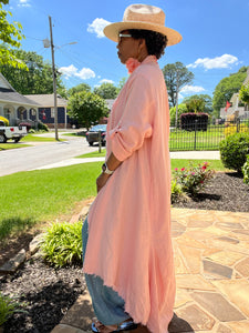 100% Linen Waterfall Duster - Coral