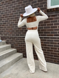 Rear Cut Out Pintuck Jumpsuit - RESTOCKED