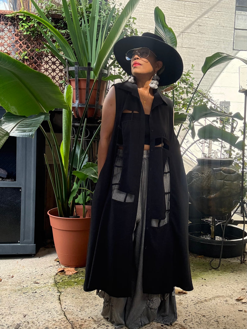 Cut Out Design Shirt Dress - Black