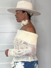 Load image into Gallery viewer, Shredded Knit Off Shoulder Top - Crème