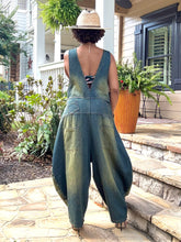 Load image into Gallery viewer, 2 Tone Denim Washed Barrel Overalls