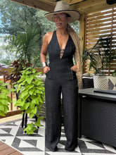Load image into Gallery viewer, U-Bar Cross Back Denim Jumpsuit