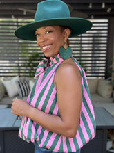 Load image into Gallery viewer, Pussy Bow Striped Bubble Top - Pink/Green