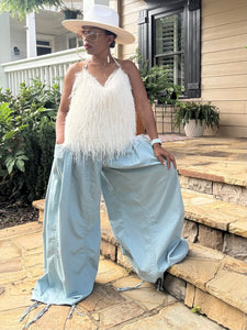 Baggy Ruch Drawstring Palazzo Pant - 3XL Left