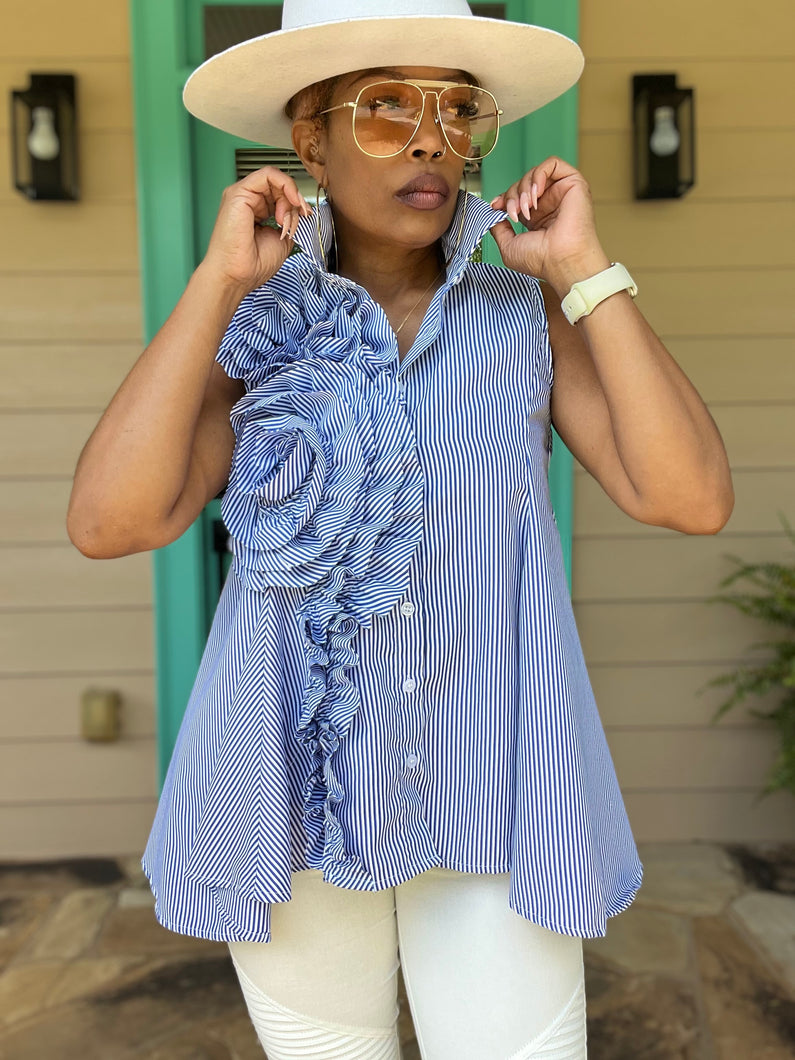 Pinstripe Ruffle Baby Doll Top