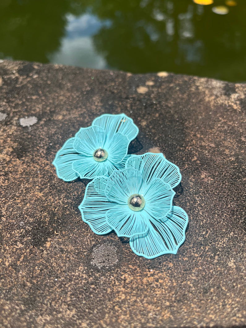 3D Flower Filigree Earrings - Mint