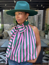 Load image into Gallery viewer, Pussy Bow Striped Bubble Top - Pink/Green