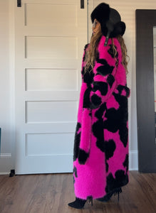 Abstract Print Fur Coat - Fuchsia or Sunshine