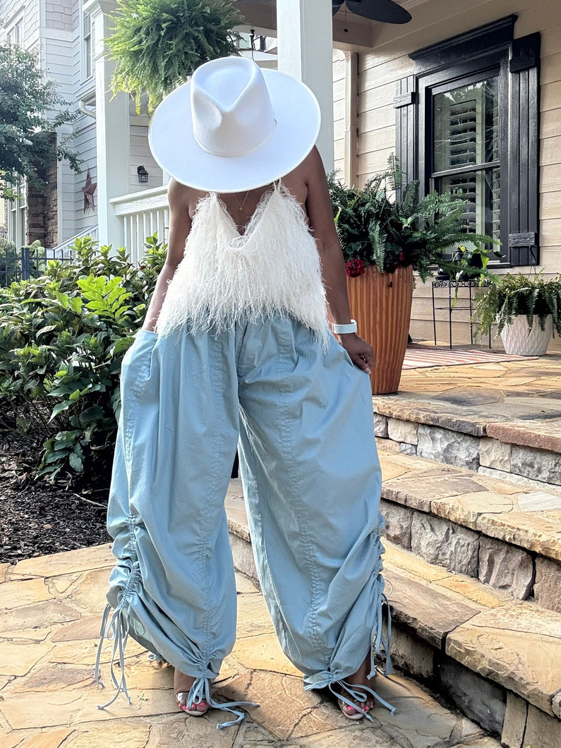 Baggy Ruch Drawstring Palazzo Pant - 3XL Left