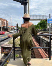 Load image into Gallery viewer, Wide V-Neck Drape Dress - Olive