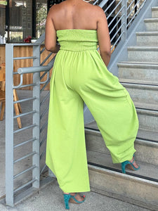 Strapless Tie Front Barrel Jumper - Lime