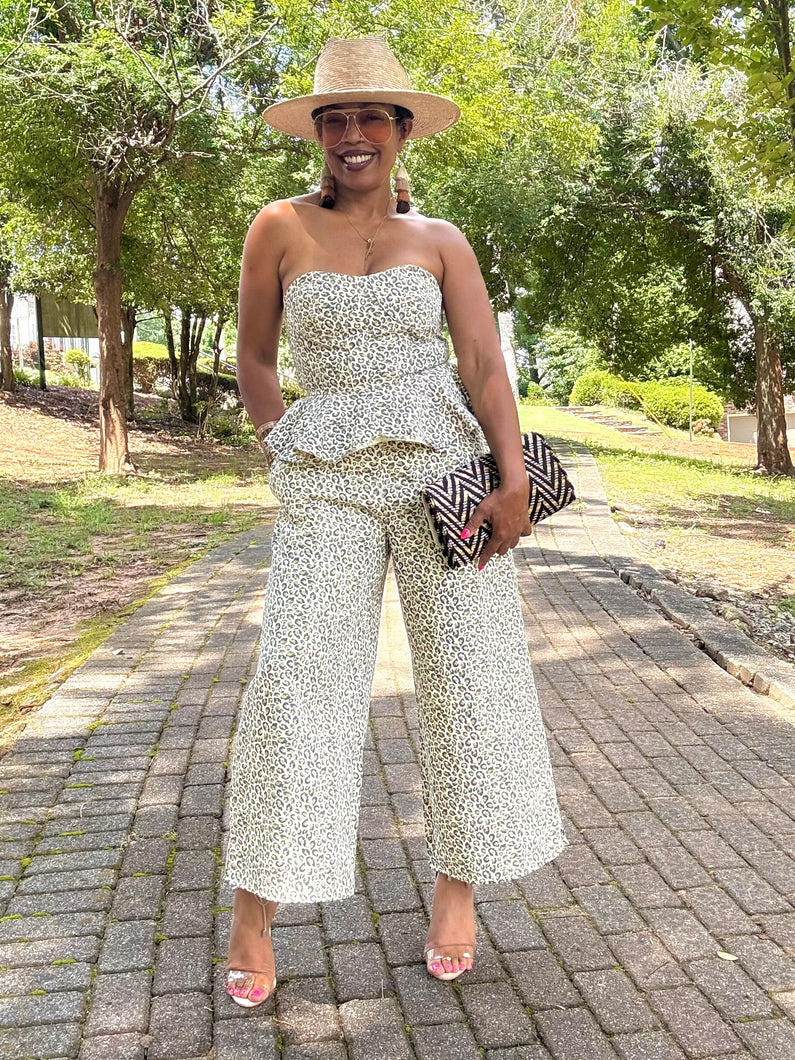 Leopard Print Denim Peplum Set