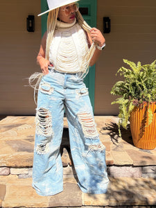 Torn High Waist Wide Leg Denim