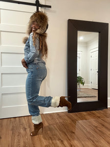 High Waist Shearling Cuff Jean