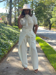 Pleated OverLay Belted Trouser