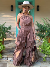 Load image into Gallery viewer, Wavy Halter Windbreaker Jumpsuit - Pecan
