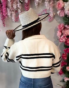 Fuzzy Stripe Crop Sweater - Cream/Black
