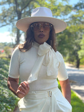 Load image into Gallery viewer, Ribbon Neck Tie Knit Top - Cream