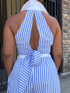 2 Pc Striped Halter Collared Set