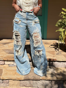 Torn High Waist Wide Leg Denim