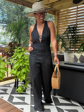 Load image into Gallery viewer, U-Bar Cross Back Denim Jumpsuit