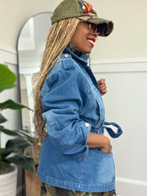 Load image into Gallery viewer, Belted Cargo Denim Jacket