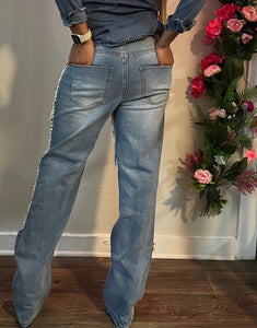 Distressed Pearl Detail Jeans